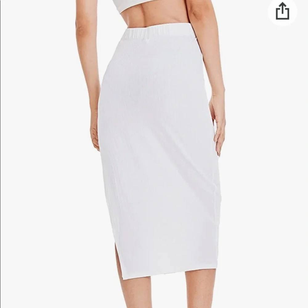 White Ribbed Knit Midi Skirt with Side Slit-sizeXL
